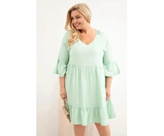 Moteriška Plus Size suknelė su ažūrine detale, tamsios mėtų spalvos