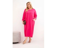 Moteriška Plus Size suknelė su ilgomis rankovėmis, fuksijos spalvos