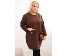 Moteriška Plus Size suknelė su kišene ir 3/4 rankovėmis, rudos spalvos