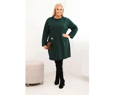 Moteriška Plus Size suknelė su kišene ir 3/4 rankovėmis, tamsiai žalios spalvos