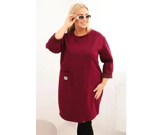 Moteriška Plus Size suknelė su kišene ir 3/4 rankovėmis, slyvų spalvos