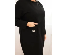 Moteriška Plus Size suknelė su kišene ir 3/4 rankovėmis, juodos spalvos
