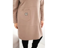 Moteriška Plus Size suknelė su kišene ir 3/4 rankovėmis, smėlio spalvos