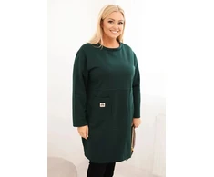 Moteriška Plus Size suknelė su kišene ir 3/4 rankovėmis, tamsiai žalios spalvos