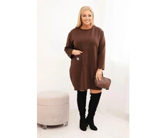 Moteriška Plus Size suknelė su kišene ir 3/4 rankovėmis, rudos spalvos