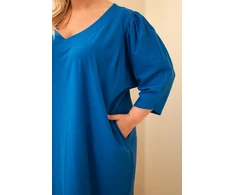 Moteriška Plus Size suknelė su kišenėmis, rugiagėlių mėlyna