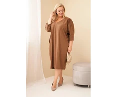Moteriška Plus Size suknelė su kišenėmis, kapučino spalvos