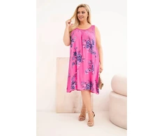 Moteriška Plus Size suknelė su nėriniais ir gėlių raštu, rožinė