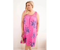 Moteriška Plus Size suknelė su nėriniais ir gėlių raštu, rožinė