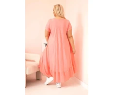 Moteriška Plus Size suknelė su trumpomis rankovėmis ir raukiniais, rožinės spalvos