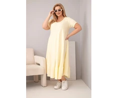 Moteriška Plus Size suknelė su trumpomis rankovėmis ir raukinuku, geltonos spalvos