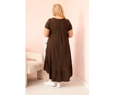 Moteriška Plus Size suknelė su trumpomis rankovėmis ir raukiniais, rudos spalvos