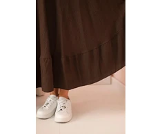 Moteriška Plus Size suknelė su trumpomis rankovėmis ir raukiniais, rudos spalvos