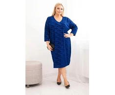 Moteriška Plus Size suknelė su V formos iškirpte, mėlynos spalvos