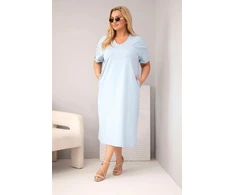 Moteriška Plus Size suknelė su V formos iškirpte, mėlyna