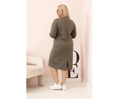Moteriška Plus Size suknelė su V formos iškirpte, chaki spalvos