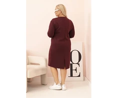Moteriška Plus Size suknelė su V formos iškirpte, bordo spalvos