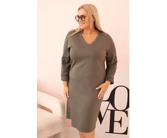Moteriška Plus Size suknelė su V formos iškirpte, chaki spalvos