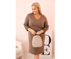 Moteriška Plus Size suknelė su V formos iškirpte, rusvos spalvos