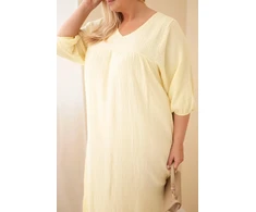 Moteriška Plus Size suknelė su V formos iškirpte, geltona