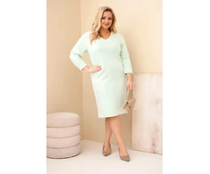 Moteriška Plus Size suknelė su V formos iškirpte, mėtų spalvos