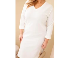 Moteriška Plus Size suknelė su V formos iškirpte, baltos spalvos