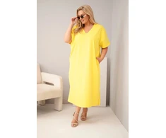 Moteriška Plus Size suknelė su V formos iškirpte, geltona