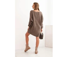 Moteriška Plus Size suknelė su vilna, V formos iškirpte, fango spalvos
