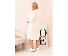 Moteriška Plus Size suknelė V formos iškirpte, ekru rankovėmis, sviesto spalvos