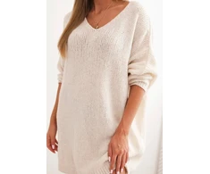 Moteriška Plus Size suknelė V formos iškirpte, šviesiai smėlio spalvos