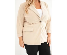 Moteriška Plus Size švarkelė su atvartais ir kišenėmis, smėlio spalvos