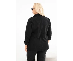 Moteriška Plus Size sztrukso stiliaus striukė su atvartais ir kišenėmis, juoda