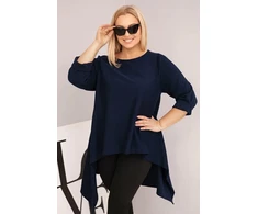 Moteriška Plus Size tamsiai mėlyna asimetrinio kirpimo tunika