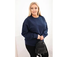 Moteriška Plus Size tamsiai mėlyna džemperio tipo palaidinė su apvalia iškirpte
