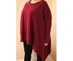 Moteriška Plus Size tunika su asimetrine apačia, burgundiška