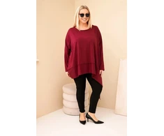 Moteriška Plus Size tunika su asimetrine apačia, burgundiška