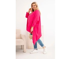 Moteriška Plus Size tunika su asimetriniu apačios kraštu, fuksijos spalvos