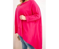 Moteriška Plus Size tunika su asimetriniu apačios kraštu, fuksijos spalvos