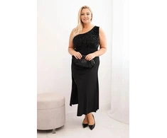 Moteriška Plus Size vakarinė suknelė ant vieno peties, juodos spalvos