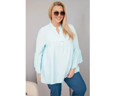 Moteriška Plus Size viskozės palaidinė su raukiniais rankovėmis ir V formos iškirpte, mėtų spalvos
