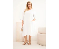 Moteriška Plus Size viskozės suknelė su kišenėmis ir trumpomis rankovėmis, balta
