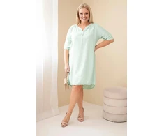 Moteriška Plus Size viskozės suknelė trumpomis rankovėmis, tamsios mėtų spalvos