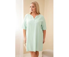 Moteriška Plus Size viskozės suknelė trumpomis rankovėmis, tamsios mėtų spalvos