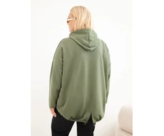 Moteriška Plus Size viskozinė džemperis su gobtuvu ir kišene, chaki spalvos