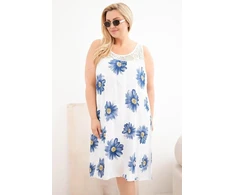 Moteriška Plus Size viskozinė gėlių rašto suknelė su nėrinių iškirpte, balta