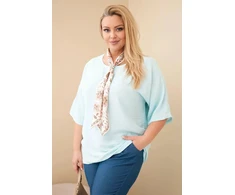 Moteriška Plus Size viskozinė palaidinė su dekoratyvine skarele, mėtų spalvos