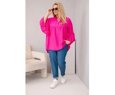 Moteriška Plus Size viskozinė palaidinė su rauktomis rankovėmis ir V formos iškirpte, fuksijos spalvos