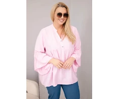 Moteriška Plus Size viskozinė palaidinė su V formos iškirpte ir rankovėmis su raukiniais, rožinės spalvos