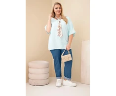 Moteriška Plus Size viskozinė palaidinė su dekoratyvine skarele, mėtų spalvos