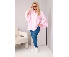 Moteriška Plus Size viskozinė palaidinė su V formos iškirpte ir rankovėmis su raukiniais, rožinės spalvos